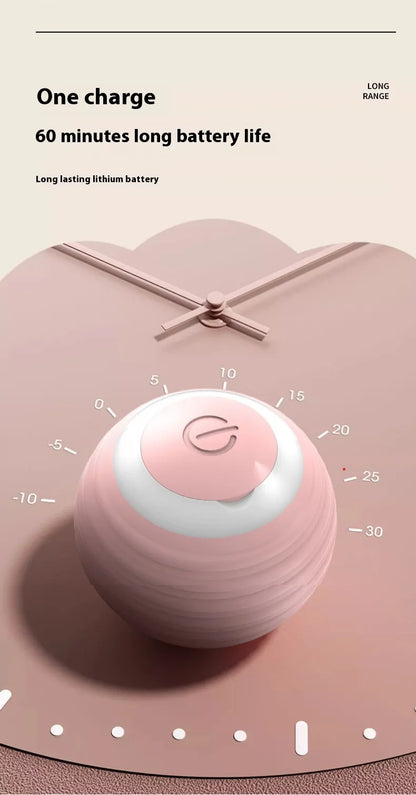 Pink ball beneath a charging-cable illustration; overlaid copy says ‘One charge’ and ‘60 minutes long battery life.’