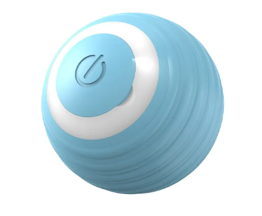 Light-blue ribbed ball with a white ring and a circular power symbol.