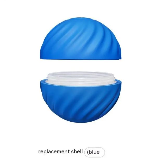 Two separated blue ribbed shell halves with a white circular piece between them.