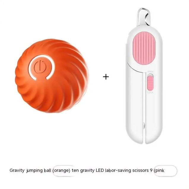 Orange ribbed ball beside a slim white handheld item with a pink oval grip.