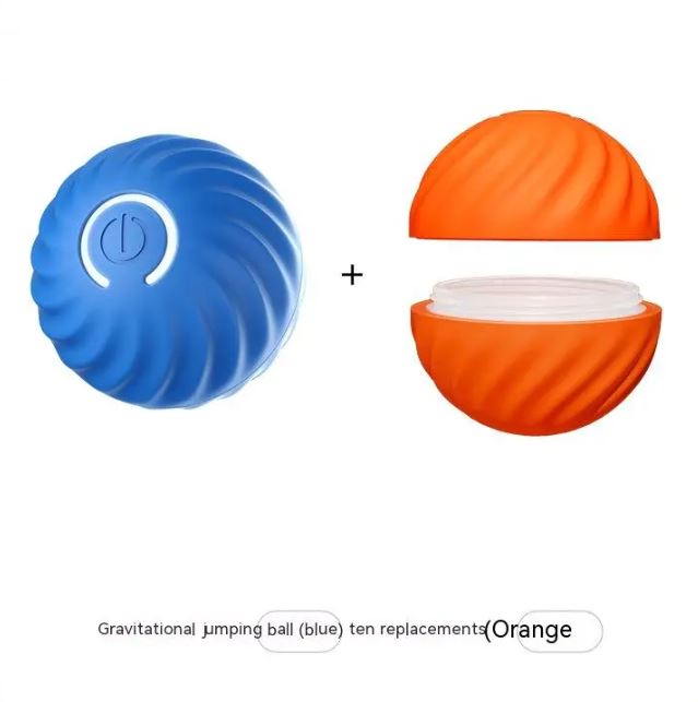 Blue ribbed ball beside two separated orange shell halves.