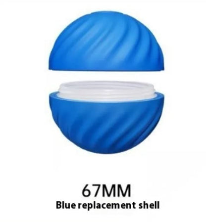 Two separated blue ribbed shell halves with a white circular piece between them.