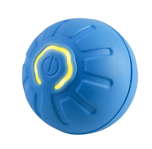 Blue grooved ball with a curved yellow inset on a white background.