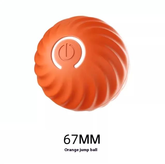Orange ribbed dog ball with a white circular marking, shown on a white background.