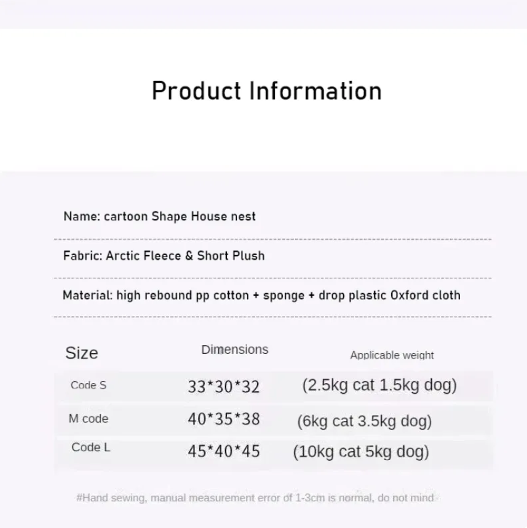Product-information graphic with a size table and other small print; most fine text is too small to read here.