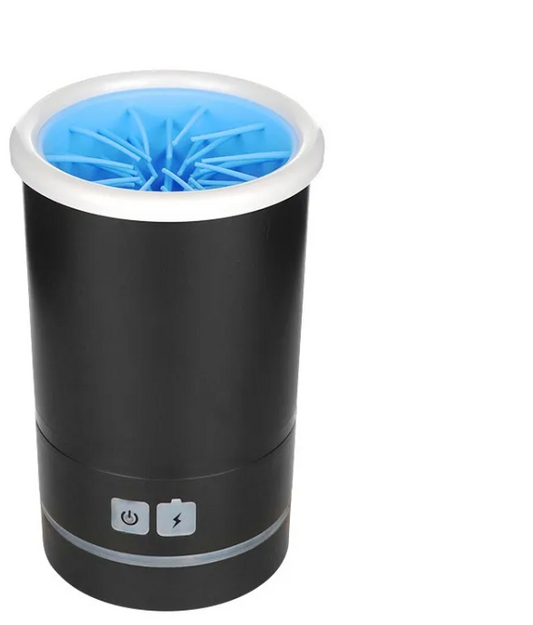 Black cup-shaped device with a blue radial top insert and two small icons near the base.
