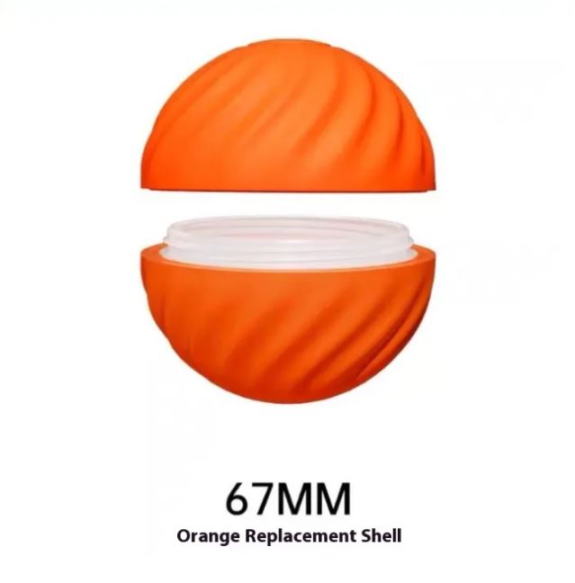 Two separated orange ribbed shell halves with a white circular piece between them.