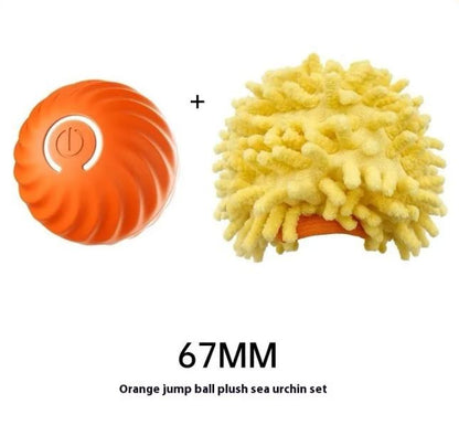 Orange ribbed ball beside a yellow spiky sleeve labeled 67 mm.